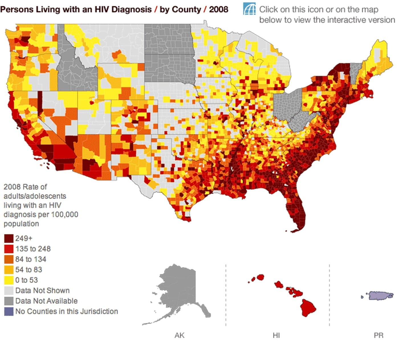 Map shows toll in America of HIV 30 years later